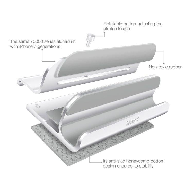Bestand Aluminum Alloy Adjustable Laptop Vertical Stand Double Slots Cooling Holder (Silver)