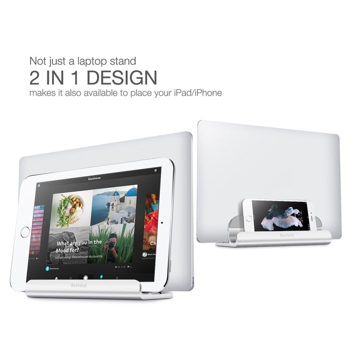Bestand Aluminum Alloy Adjustable Laptop Vertical Stand Double Slots Cooling Holder (Silver)
