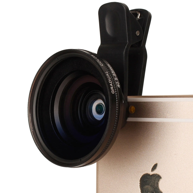 Universal Phone Lens 0.7X HD Super Wide Angle + Macro Lens + 55mm Lens Filter Kit (Blue + Yellow + Orange) with Clip, For iPhone, Samsung, HTC, Sony, Huawei, Xiaomi, Meizu