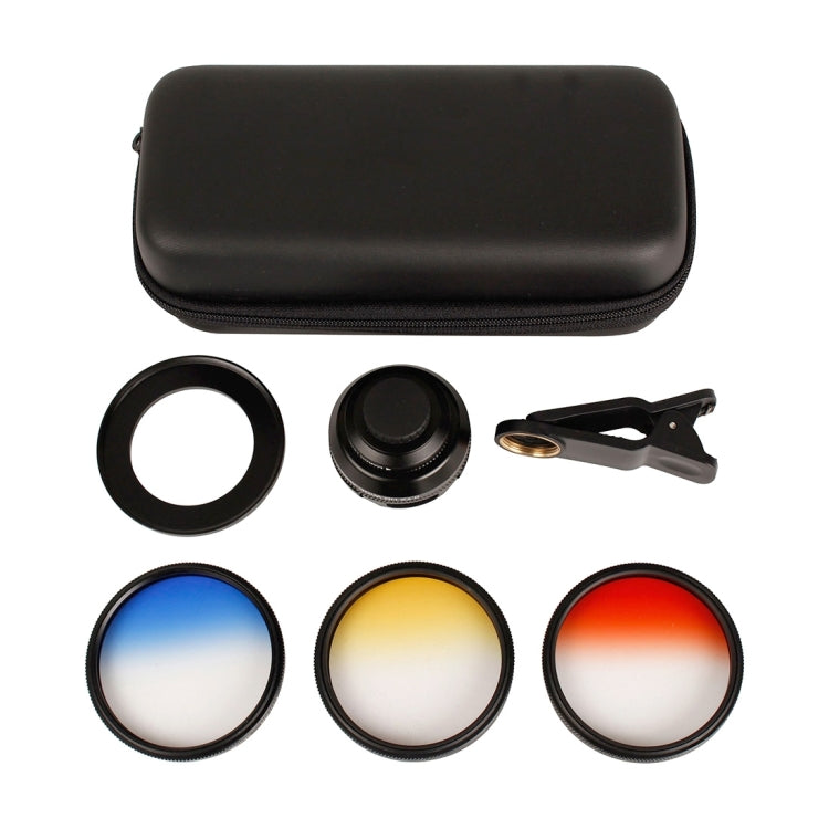 Universal Phone Lens 0.7X HD Super Wide Angle + Macro Lens + 55mm Lens Filter Kit (Blue + Yellow + Orange) with Clip, For iPhone, Samsung, HTC, Sony, Huawei, Xiaomi, Meizu