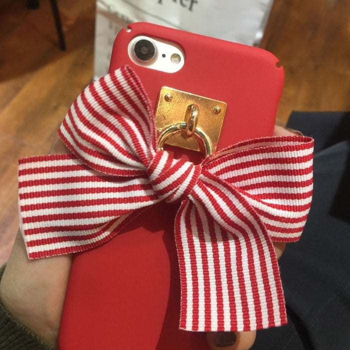 For  iPhone 8 & 7  Frosted 3D Red Bowknot Decoration PC Protective Case