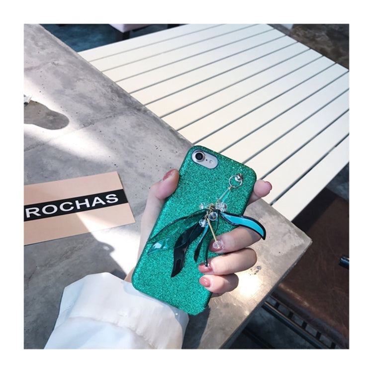 For  iPhone 8 & 7  Glitter Powder Soft Protective Back Cover Case with Tassels Pendant (Green)