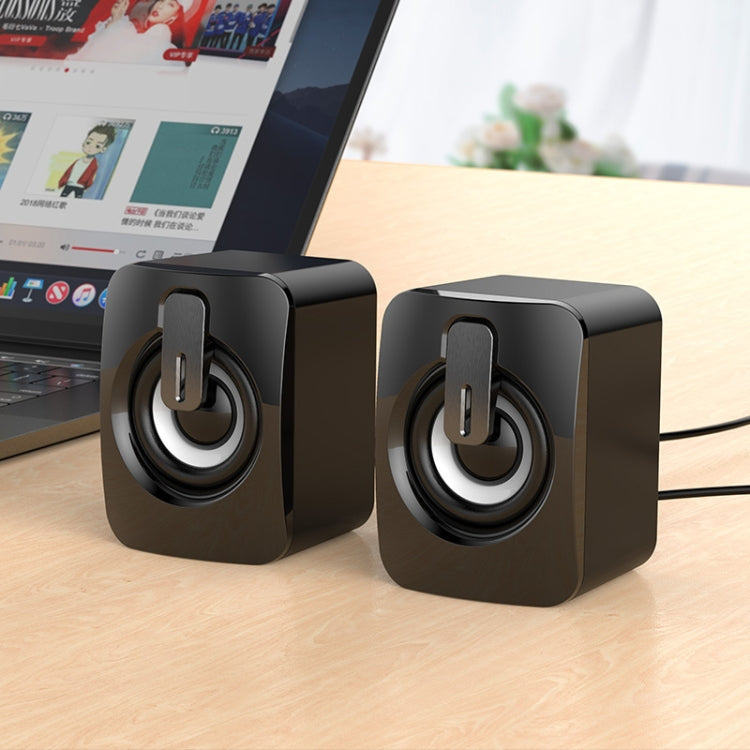 A2 USB 2.0 Wire-controlled Illuminated Mobile Phone Computer Mini Desktop Speaker(Black)