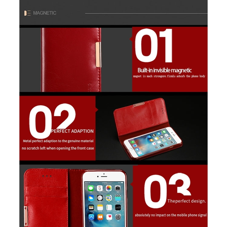 KALAIDENG ROYALE Series for  iPhone 8 & 7  TPU Magnetic Horizontal Flip Genuine Leather Case with Card Slots & Holder(Red)