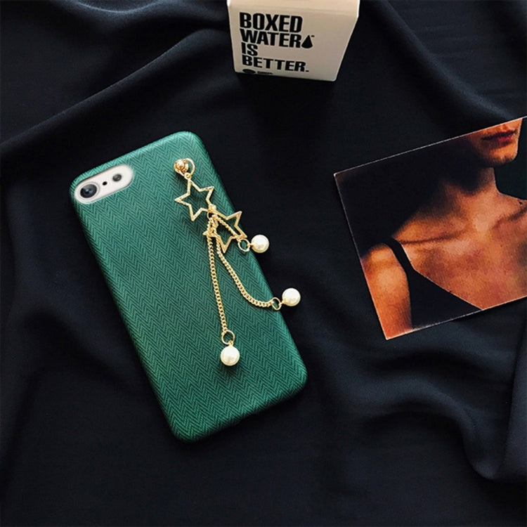 For  iPhone 8 & 7  Cortex Texture Pearl Star Pandent Soft Protective Back Cover Case(Green)