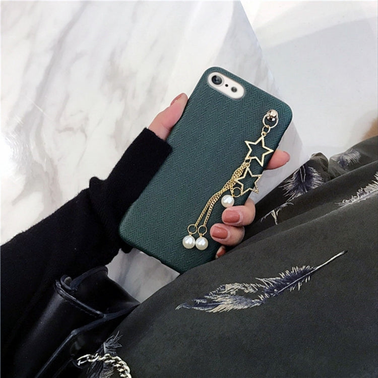 For  iPhone 8 & 7  Cortex Texture Pearl Star Pandent Soft Protective Back Cover Case(Green)