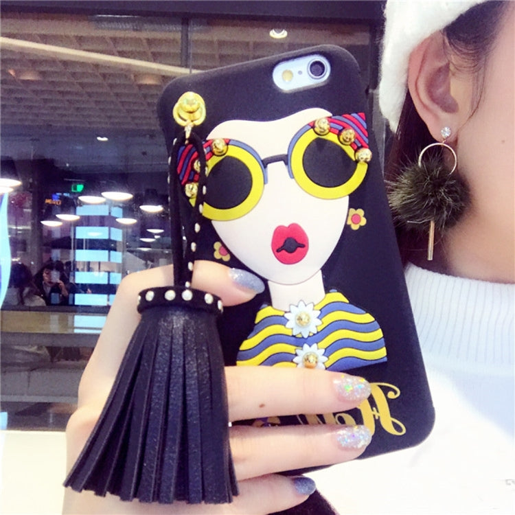 For  iPhone 8 & 7  Rivet Tassels Fashion Girl Pattern Soft TPU Protective Back Cover Case with Pendant
