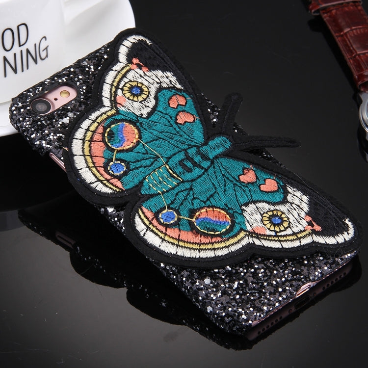 For  iPhone 8 & 7  Embroidery Butterfly Pattern Glitter Powder Acrylic Protective Back Cover Case, Random Style Delivery(Black)