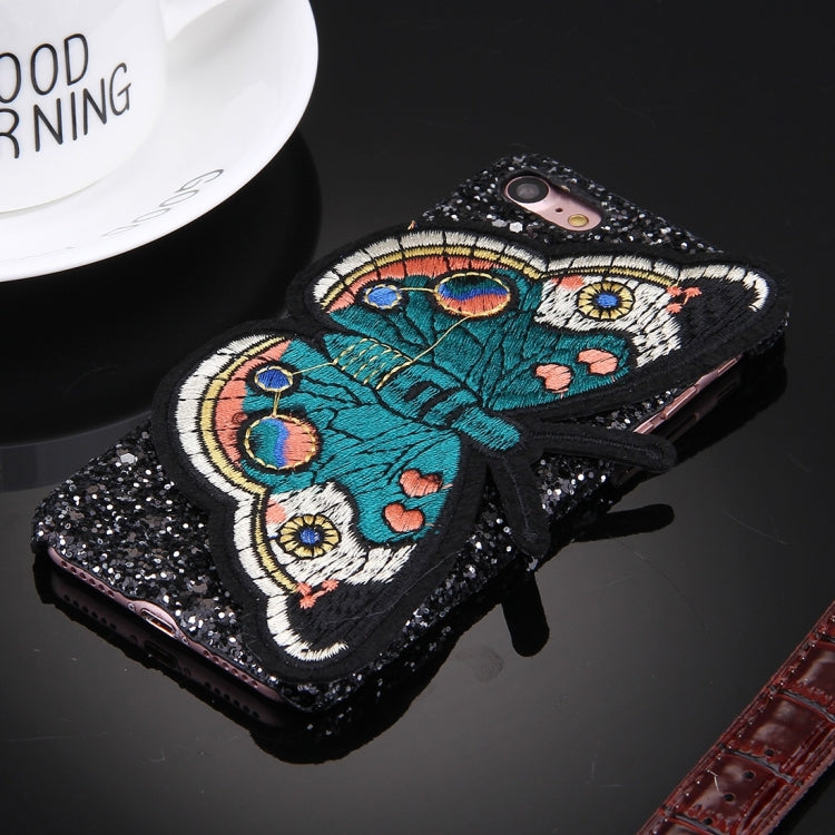 For  iPhone 8 & 7  Embroidery Butterfly Pattern Glitter Powder Acrylic Protective Back Cover Case, Random Style Delivery(Black)