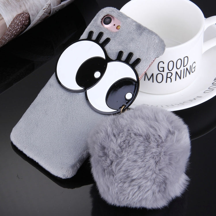 For  iPhone 8 & 7  3D Lovely Big Eyes Furry Ball Plush Cloth Protective Back Cover Cass