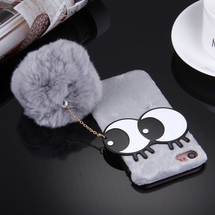 For  iPhone 8 & 7  3D Lovely Big Eyes Furry Ball Plush Cloth Protective Back Cover Cass