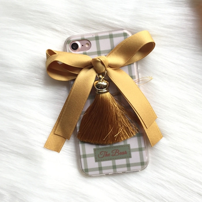 For  iPhone 8 & 7  3D Bowknot Lattice Pattern Soft TPU Protective Back Cover Case with Tassels Pendant