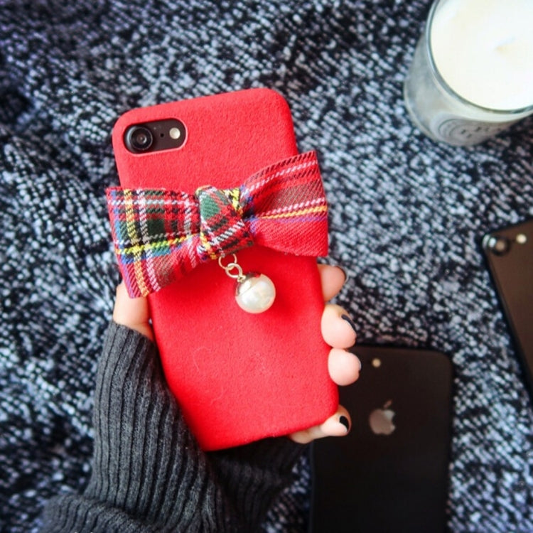 For  iPhone 8 & 7  Handmade Pearl Bowknot Microfiber  Protective Back Cover Case(Red)