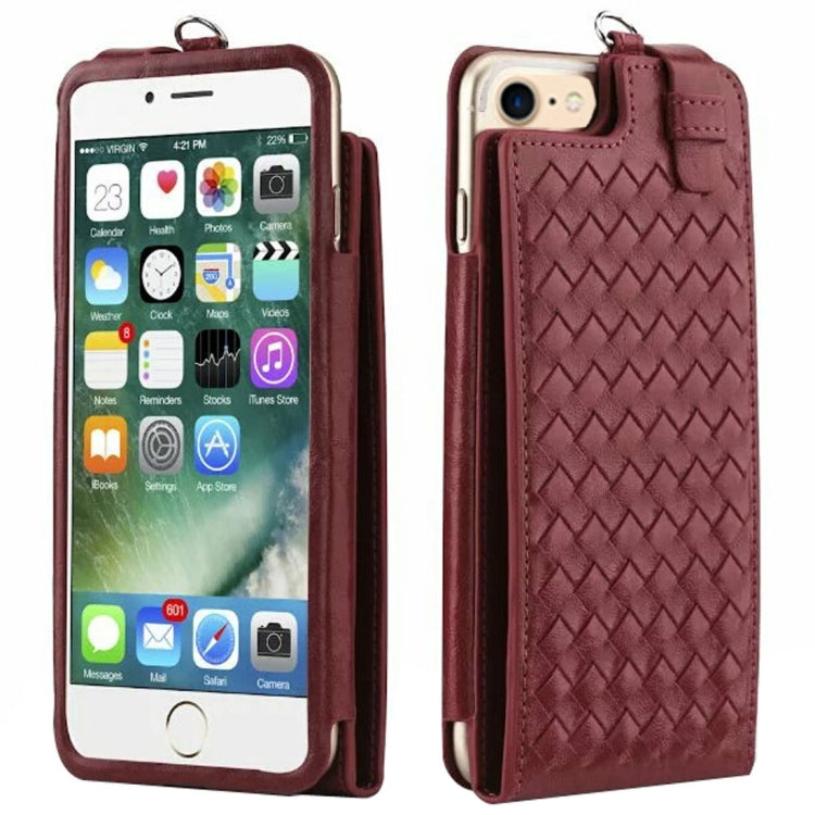 Multi-function Handmade Knit Texture Flip Leather Wallet Case with Card Slots & Lanyard for 4.7 inch  iPhone 8 & 7  & iPhone 6