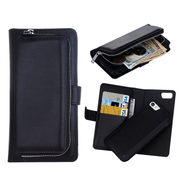 For  iPhone 8 & 7  Plain Weave Texture Zipper Horizontal Flip Leather Case with Detachable Back Protective Case & Card Slots & Wallet