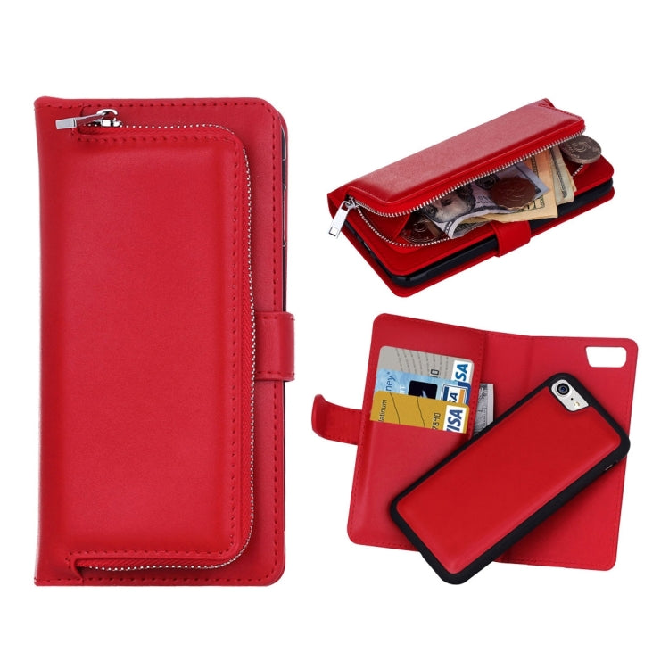 For  iPhone 8 & 7  Plain Weave Texture Zipper Horizontal Flip Leather Case with Detachable Back Protective Case & Card Slots & Wallet