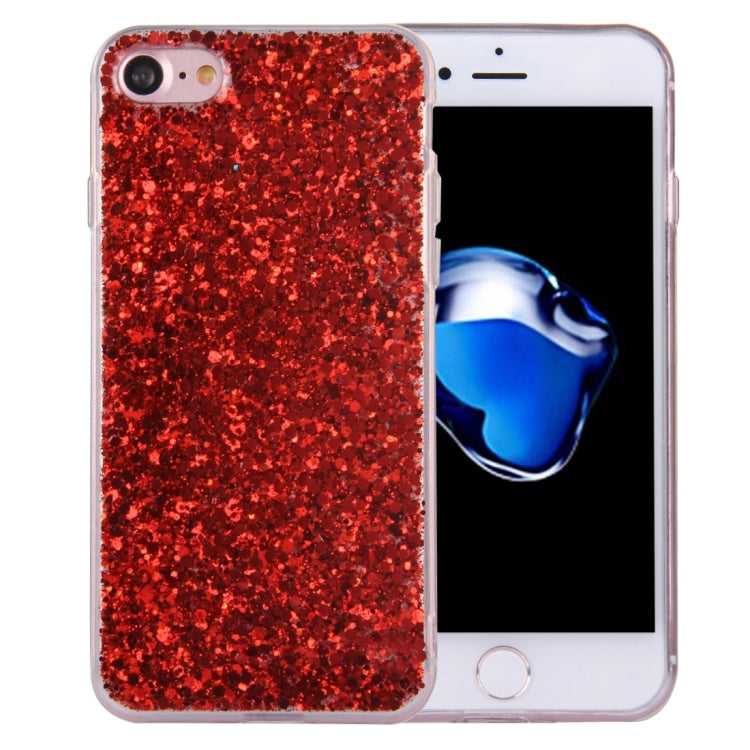 For  iPhone 8 & 7  Twinkling Paillette Plating Soft TPU Protective Case with 43cm Sling(Red)