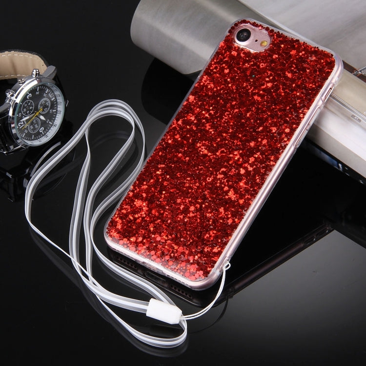 For  iPhone 8 & 7  Twinkling Paillette Plating Soft TPU Protective Case with 43cm Sling(Red)