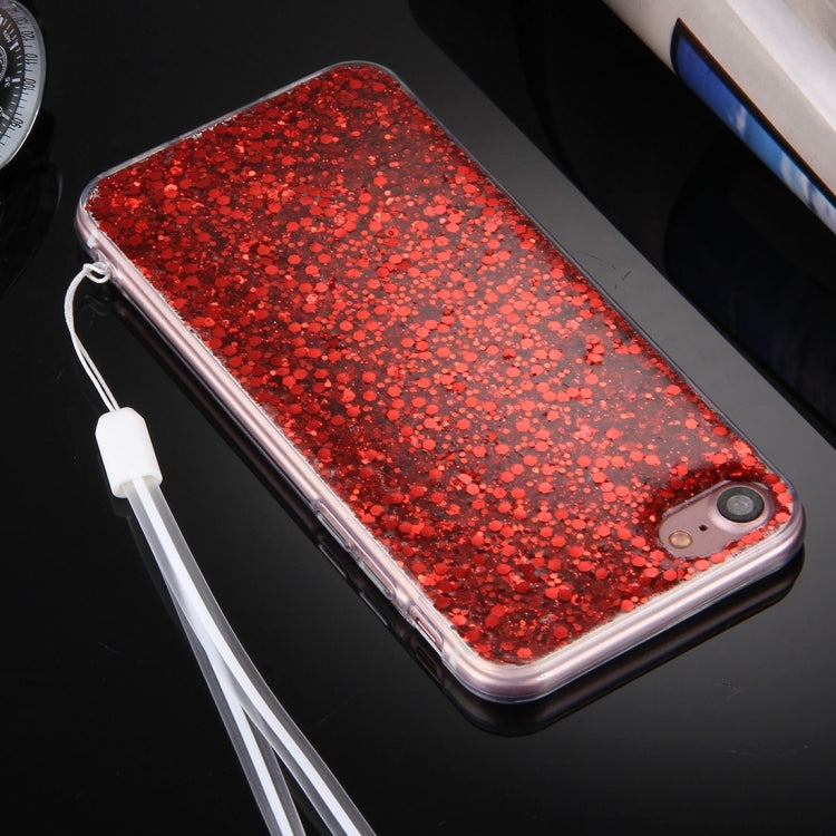 For  iPhone 8 & 7  Twinkling Paillette Plating Soft TPU Protective Case with 43cm Sling(Red)
