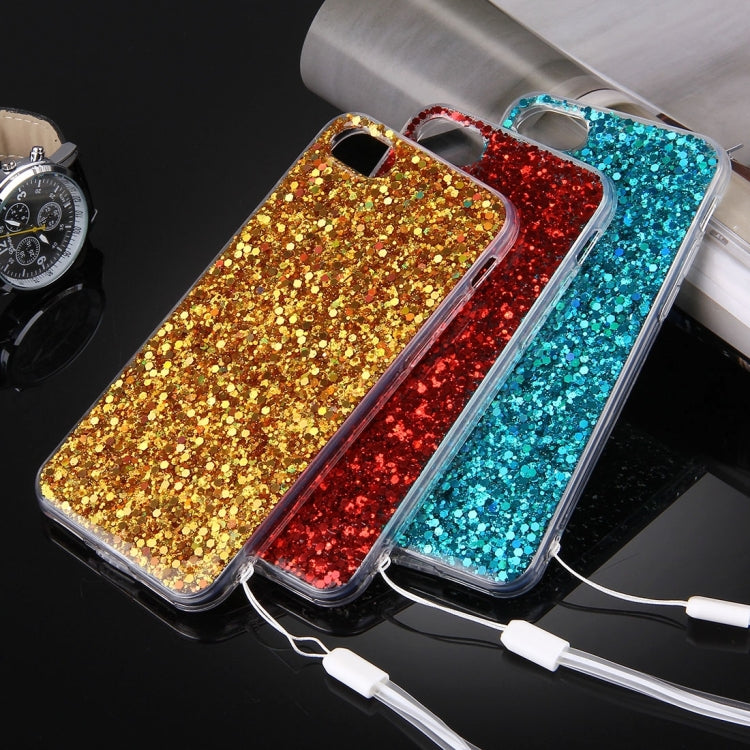 For  iPhone 8 & 7  Twinkling Paillette Plating Soft TPU Protective Case with 43cm Sling(Red)