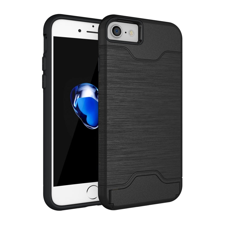 For  iPhone 8 & 7  Brushed Texture Separable TPU + PC Combination Back Case with Card Slot & Holder