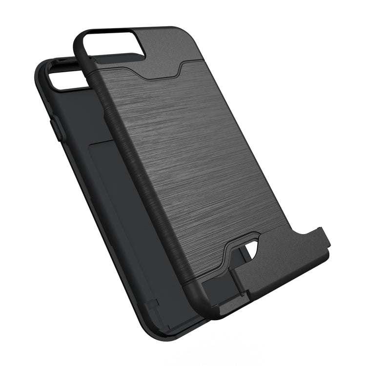 For  iPhone 8 & 7  Brushed Texture Separable TPU + PC Combination Back Case with Card Slot & Holder