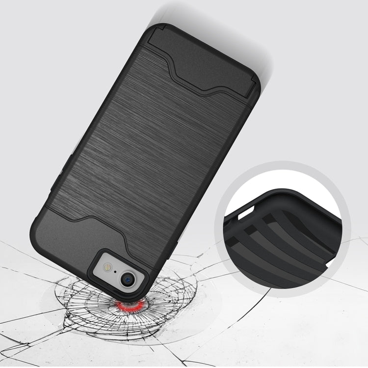 For  iPhone 8 & 7  Brushed Texture Separable TPU + PC Combination Back Case with Card Slot & Holder
