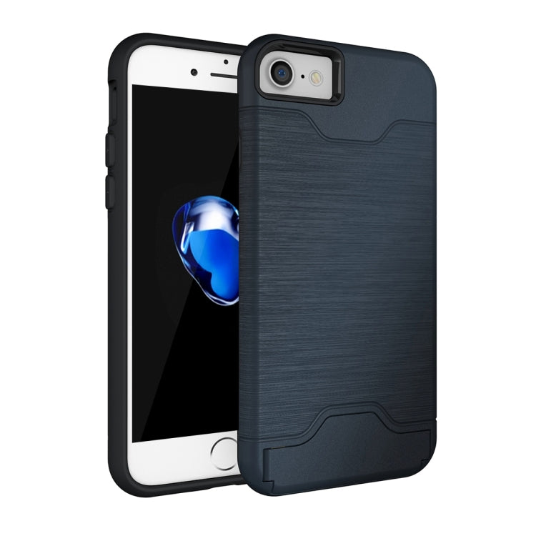 For  iPhone 8 & 7  Brushed Texture Separable TPU + PC Combination Back Case with Card Slot & Holder
