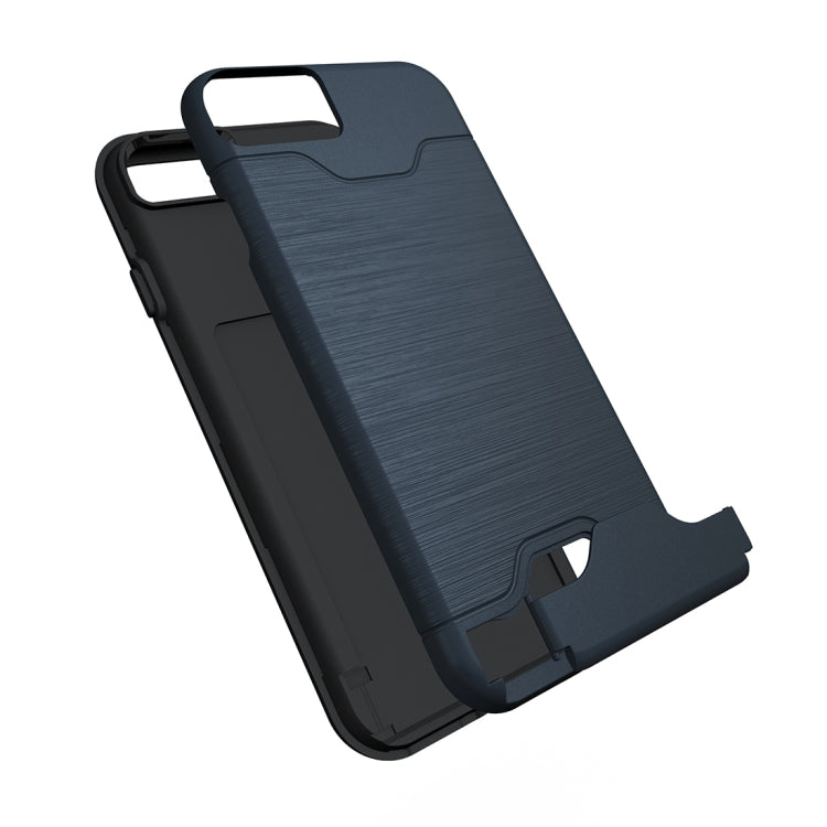 For  iPhone 8 & 7  Brushed Texture Separable TPU + PC Combination Back Case with Card Slot & Holder