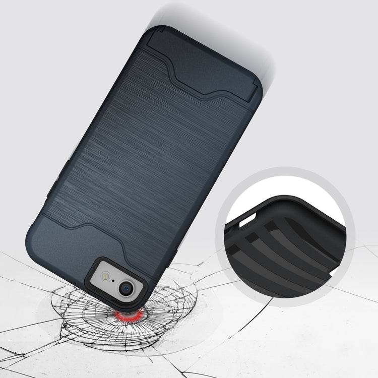 For  iPhone 8 & 7  Brushed Texture Separable TPU + PC Combination Back Case with Card Slot & Holder