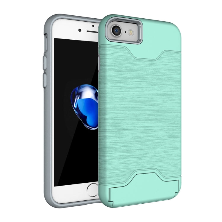 For  iPhone 8 & 7  Brushed Texture Separable TPU + PC Combination Back Case with Card Slot & Holder
