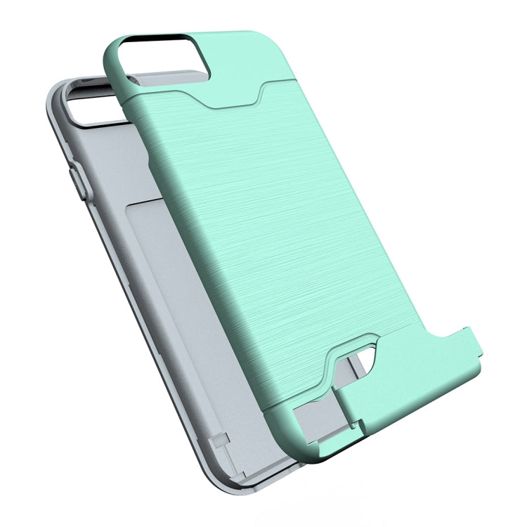For  iPhone 8 & 7  Brushed Texture Separable TPU + PC Combination Back Case with Card Slot & Holder