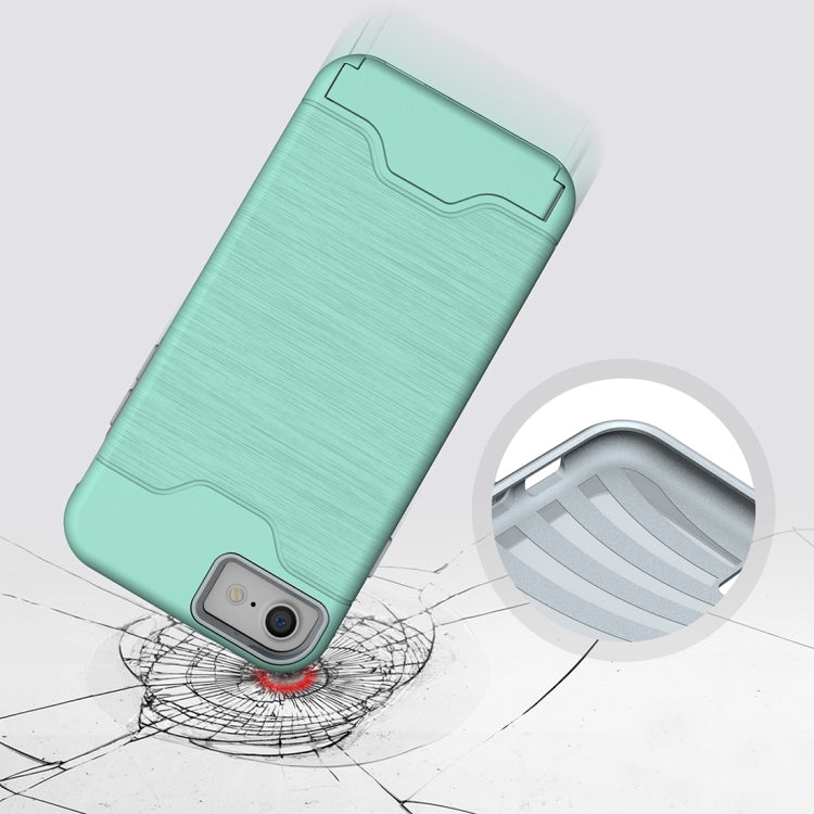 For  iPhone 8 & 7  Brushed Texture Separable TPU + PC Combination Back Case with Card Slot & Holder