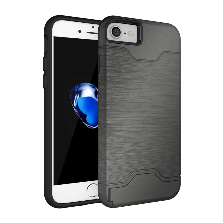 For  iPhone 8 & 7  Brushed Texture Separable TPU + PC Combination Back Case with Card Slot & Holder