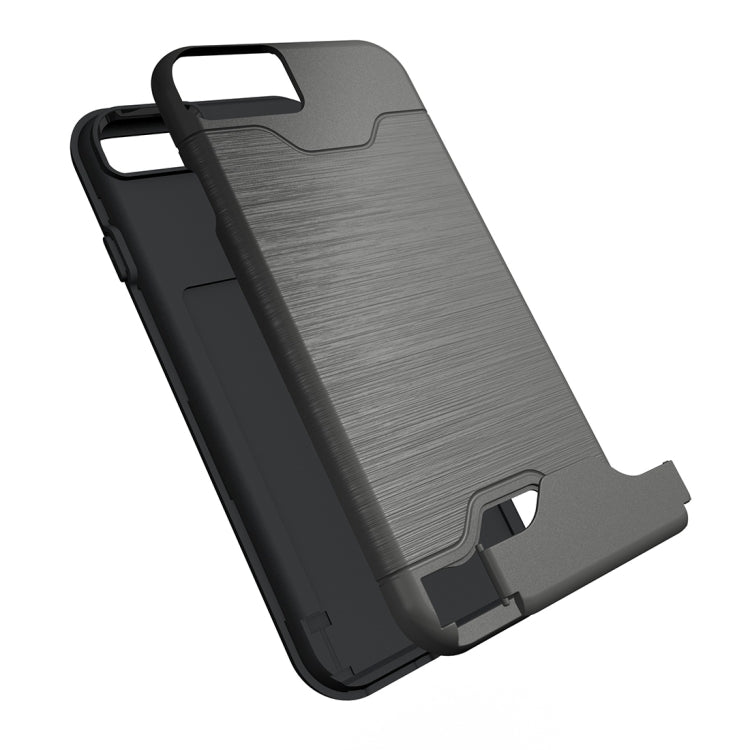 For  iPhone 8 & 7  Brushed Texture Separable TPU + PC Combination Back Case with Card Slot & Holder