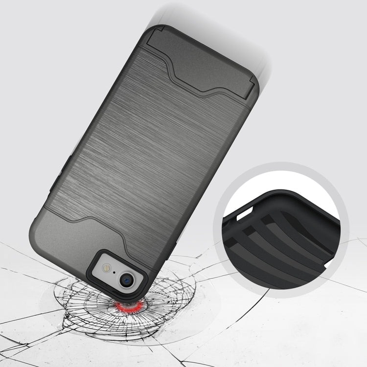 For  iPhone 8 & 7  Brushed Texture Separable TPU + PC Combination Back Case with Card Slot & Holder