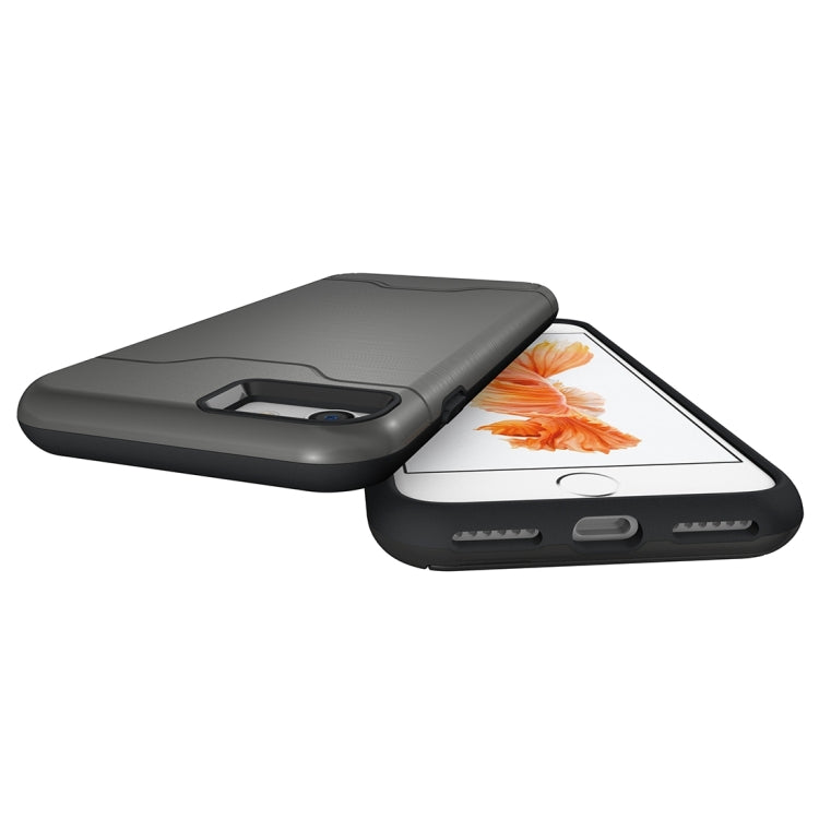 For  iPhone 8 & 7  Brushed Texture Separable TPU + PC Combination Back Case with Card Slot & Holder