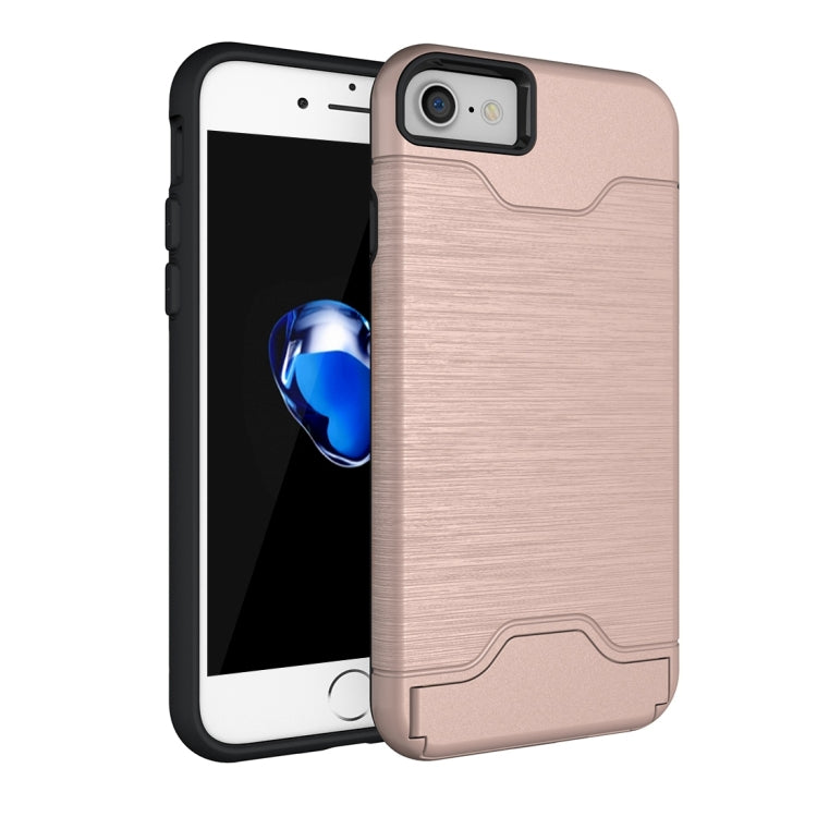 For  iPhone 8 & 7  Brushed Texture Separable TPU + PC Combination Back Case with Card Slot & Holder