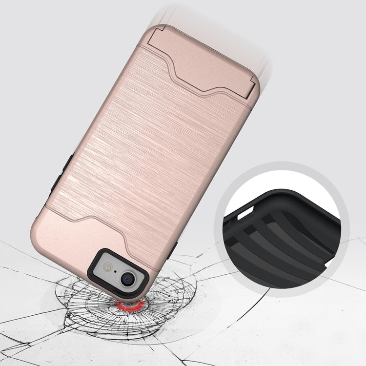 For  iPhone 8 & 7  Brushed Texture Separable TPU + PC Combination Back Case with Card Slot & Holder