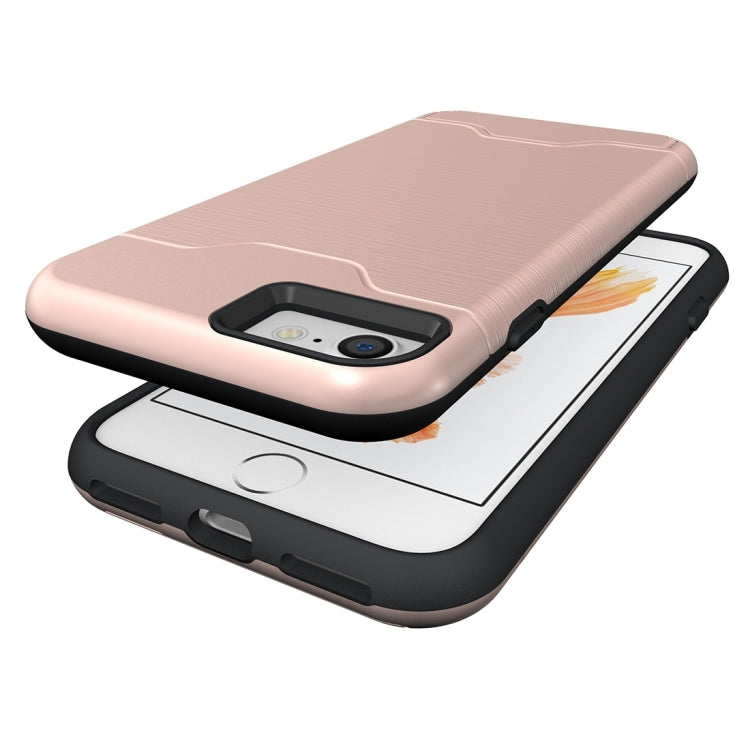 For  iPhone 8 & 7  Brushed Texture Separable TPU + PC Combination Back Case with Card Slot & Holder