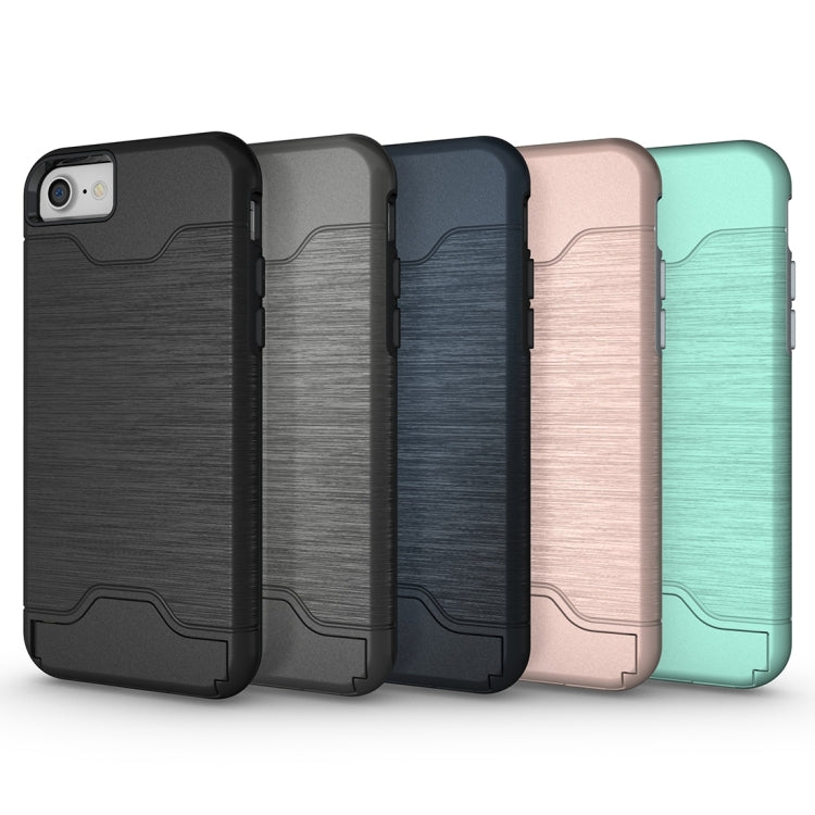 For  iPhone 8 & 7  Brushed Texture Separable TPU + PC Combination Back Case with Card Slot & Holder