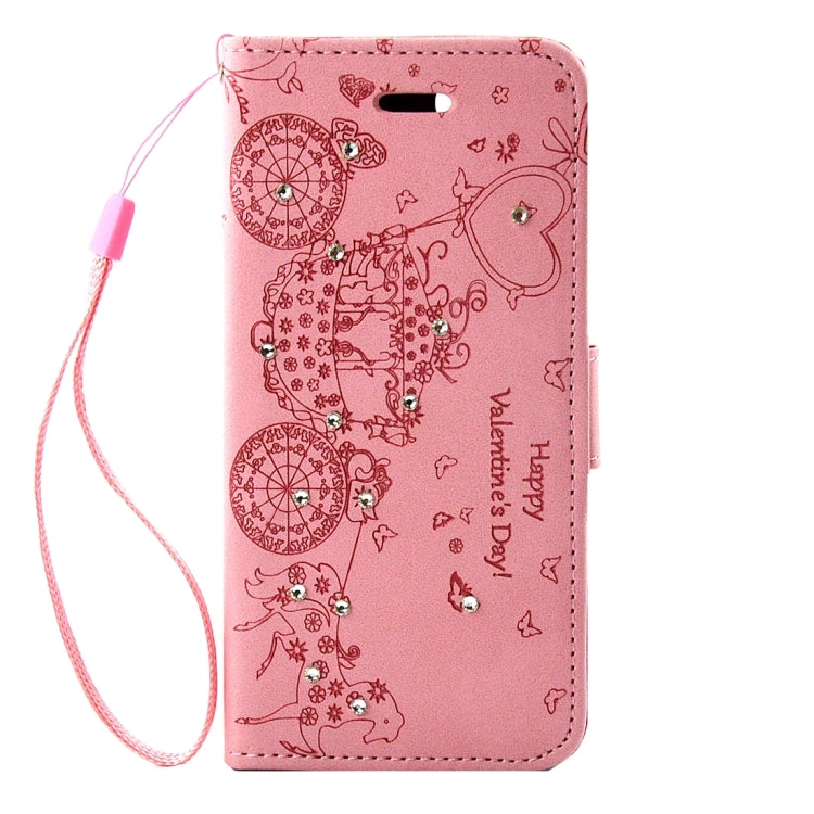 For  iPhone 8 & 7  Pressed Flower Butterfly Carriage Pattern Diamond Encrusted Horizontal Flip Leather Case with Holder & Card Slots & Wallet & Photo Frame & Lanyard