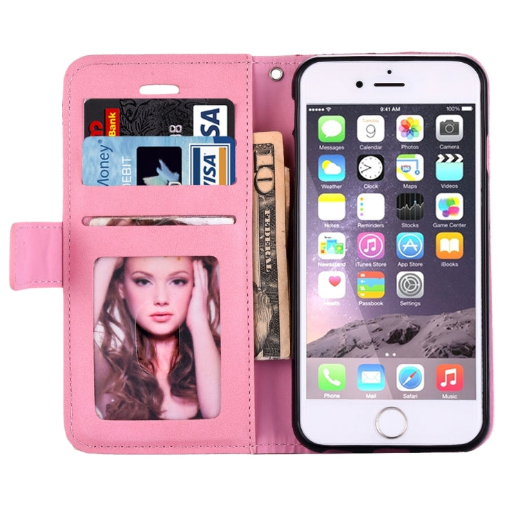 For  iPhone 8 & 7  Pressed Flower Butterfly Carriage Pattern Diamond Encrusted Horizontal Flip Leather Case with Holder & Card Slots & Wallet & Photo Frame & Lanyard
