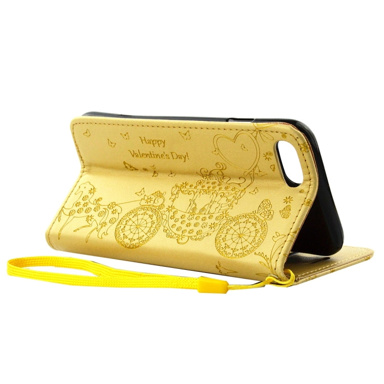 For  iPhone 8 & 7  Pressed Flower Butterfly Carriage Pattern Diamond Encrusted Horizontal Flip Leather Case with Holder & Card Slots & Wallet & Photo Frame & Lanyard