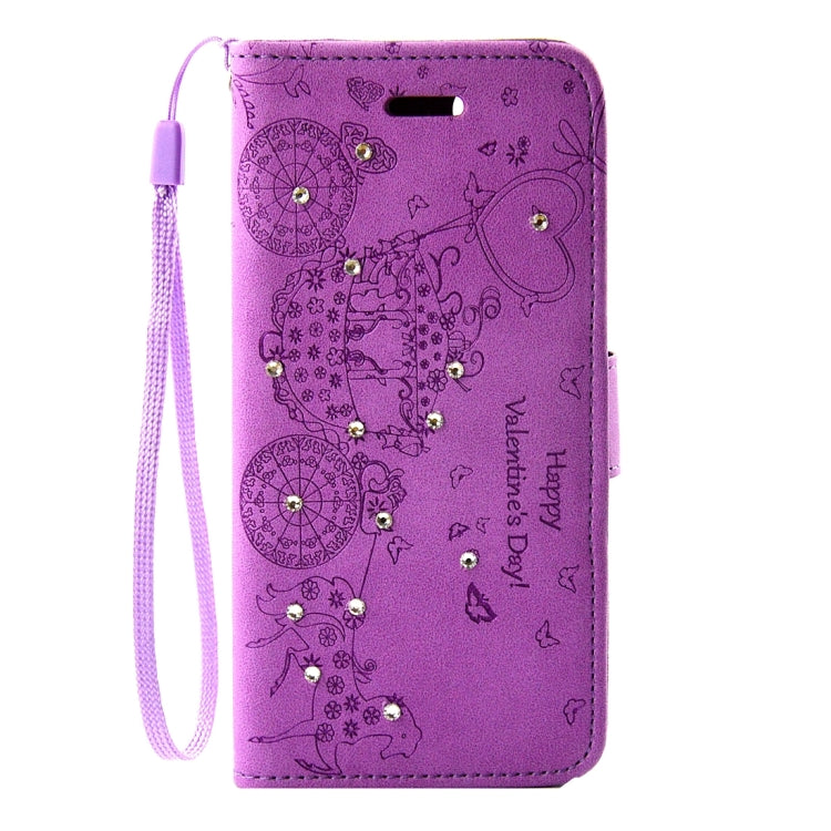 For  iPhone 8 & 7  Pressed Flower Butterfly Carriage Pattern Diamond Encrusted Horizontal Flip Leather Case with Holder & Card Slots & Wallet & Photo Frame & Lanyard