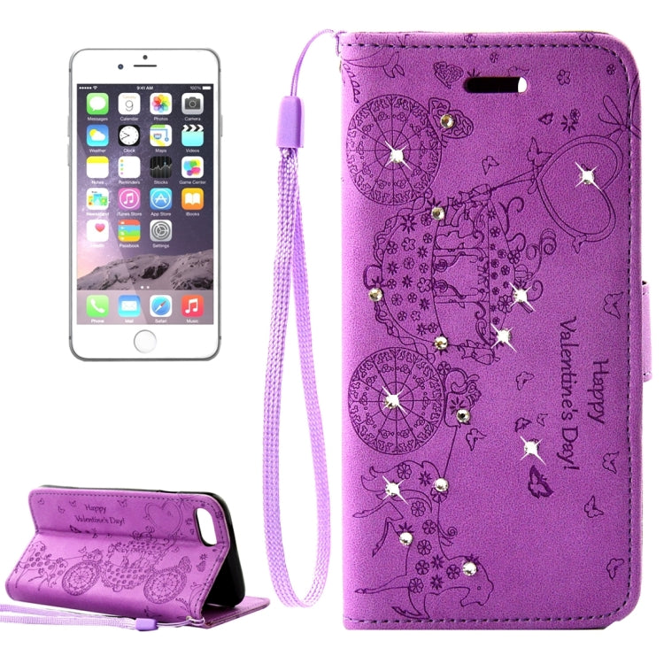 For  iPhone 8 & 7  Pressed Flower Butterfly Carriage Pattern Diamond Encrusted Horizontal Flip Leather Case with Holder & Card Slots & Wallet & Photo Frame & Lanyard
