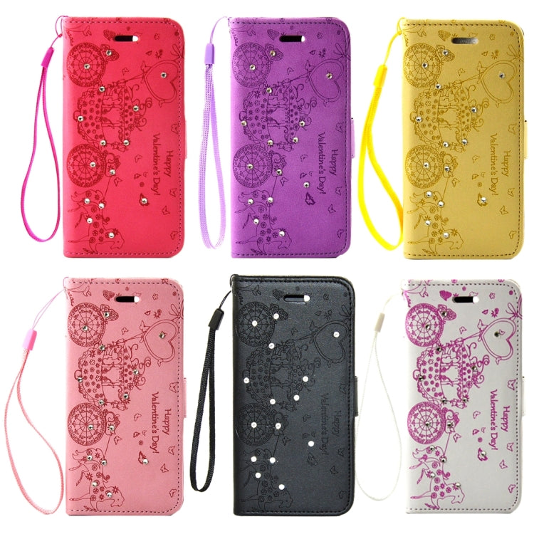 For  iPhone 8 & 7  Pressed Flower Butterfly Carriage Pattern Diamond Encrusted Horizontal Flip Leather Case with Holder & Card Slots & Wallet & Photo Frame & Lanyard