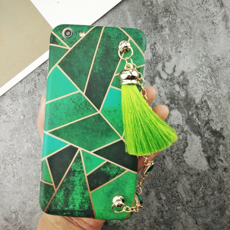 For  iPhone 8 & 7  Geometric Figure Full Coverage Soft Protective Back Cover Case with Diamond Chain Tassels Pendant(Green)