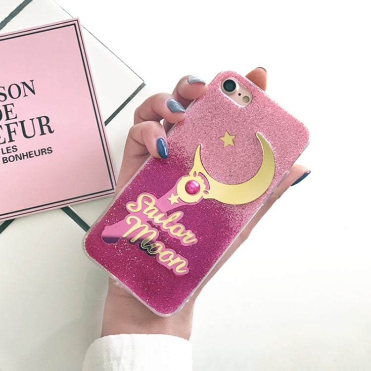 For  iPhone 8 & 7  Star and Moon Pattern Glitter Powder Gradient Protective Back Cover Case(Magenta+Pink)
