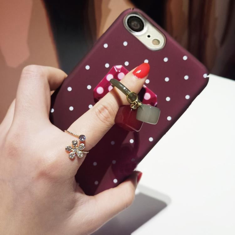 For  iPhone 8 & 7  Dots Pattern Plastic Full Coverage Protective Back Cover Case with Ring Holder(Wind Red)